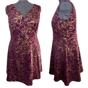 NWOT Plus size maroon gold shiny jacquard dress